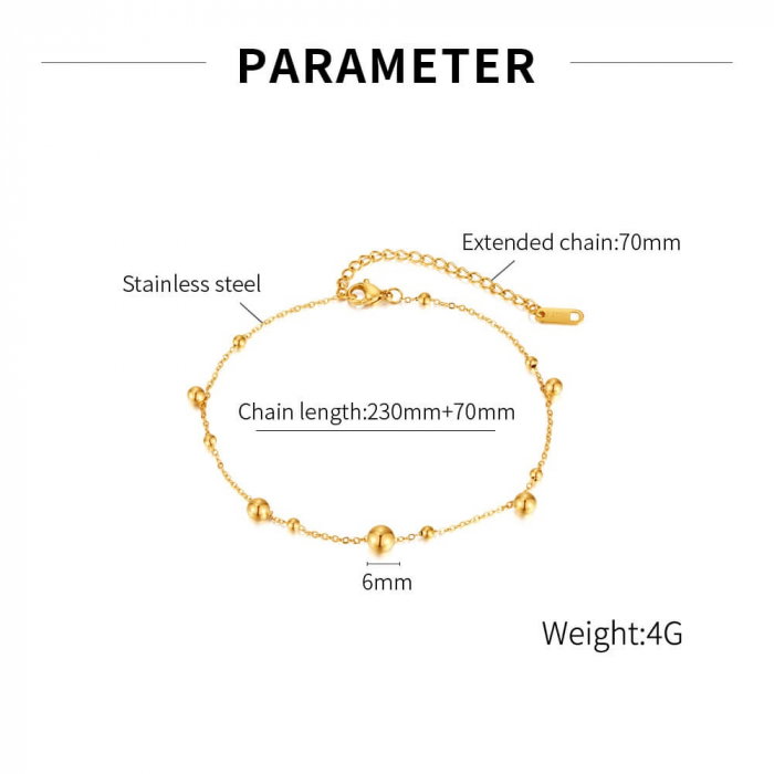 Bratara glezna inox auriu cu bilute 23 + 7 cm [5]