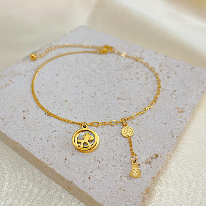 Bratara glezna inox auriu cu dolari si balansoar 27 cm [3]