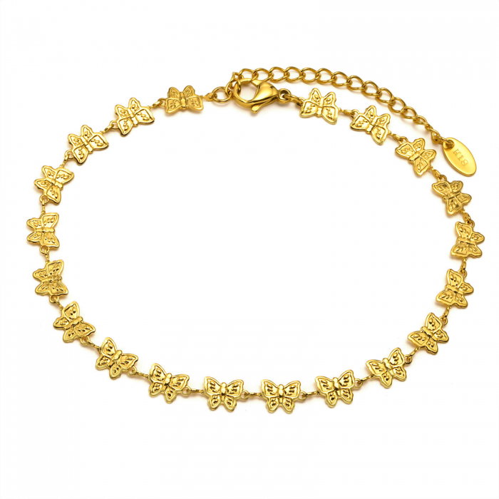 Bratara glezna inox auriu cu fluturasi 22 + 5 cm [1]