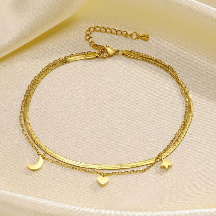 Bratara glezna inox auriu cu inima, soare si luna 23 + 5 cm [5]