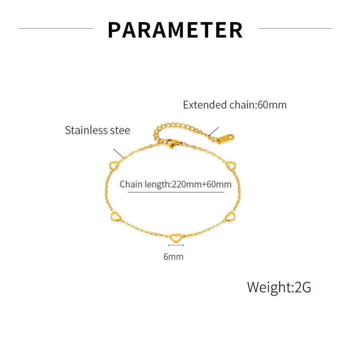 Bratara glezna inox auriu cu inimioare 28 cm [3]