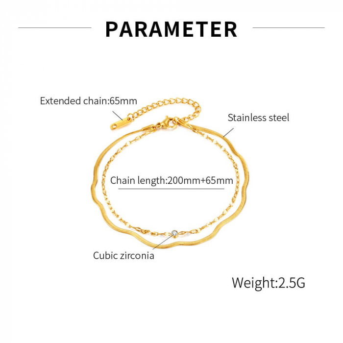 Bratara glezna inox auriu lant dublu 20 + 6,5 cm [4]
