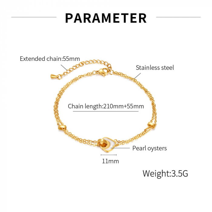 Bratara glezna inox auriu lant dublu cu abalone 21 + 5,5 cm [5]