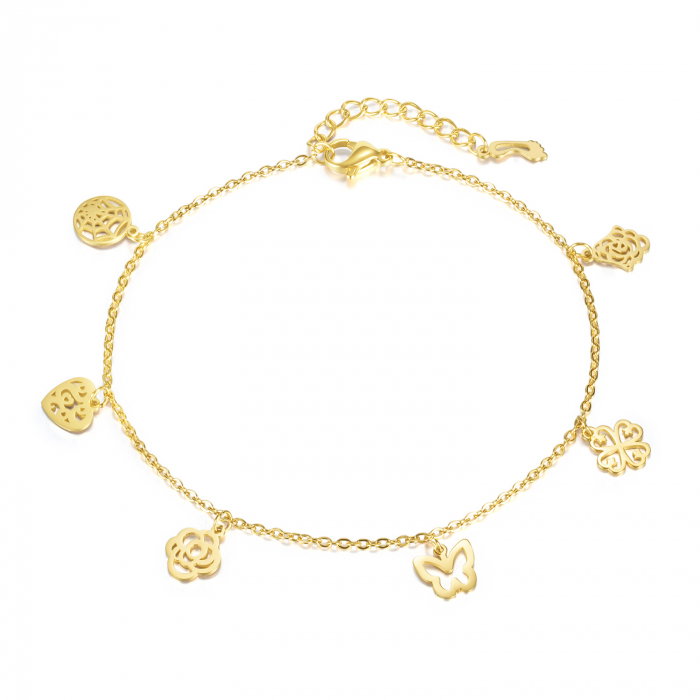 Bratara glezna inox cu flori, inimi si fluturi [1]