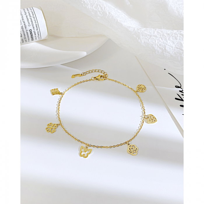 Bratara glezna inox cu flori, inimi si fluturi [2]