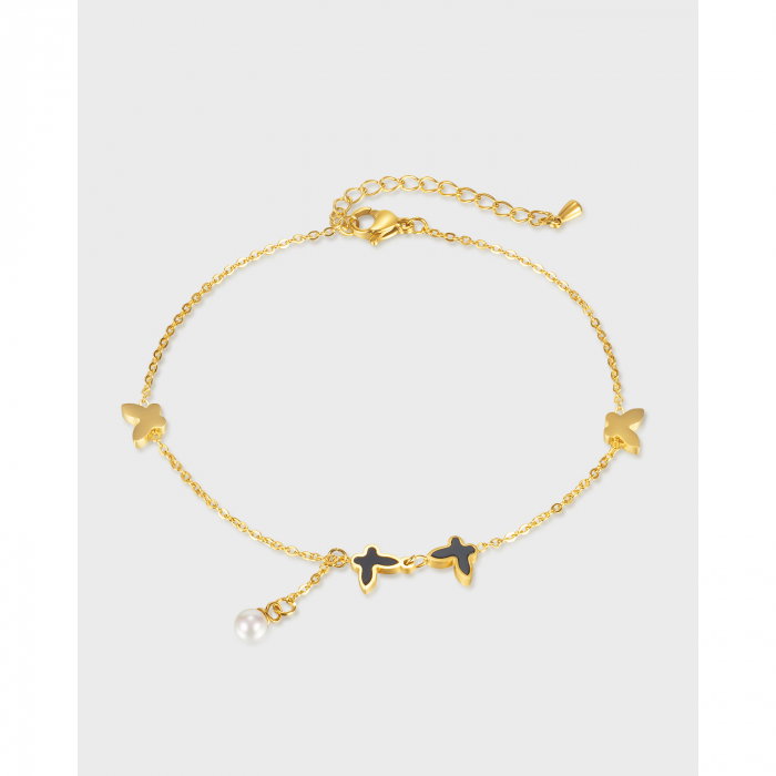 Bratara glezna inox cu fluturi si perla [15]