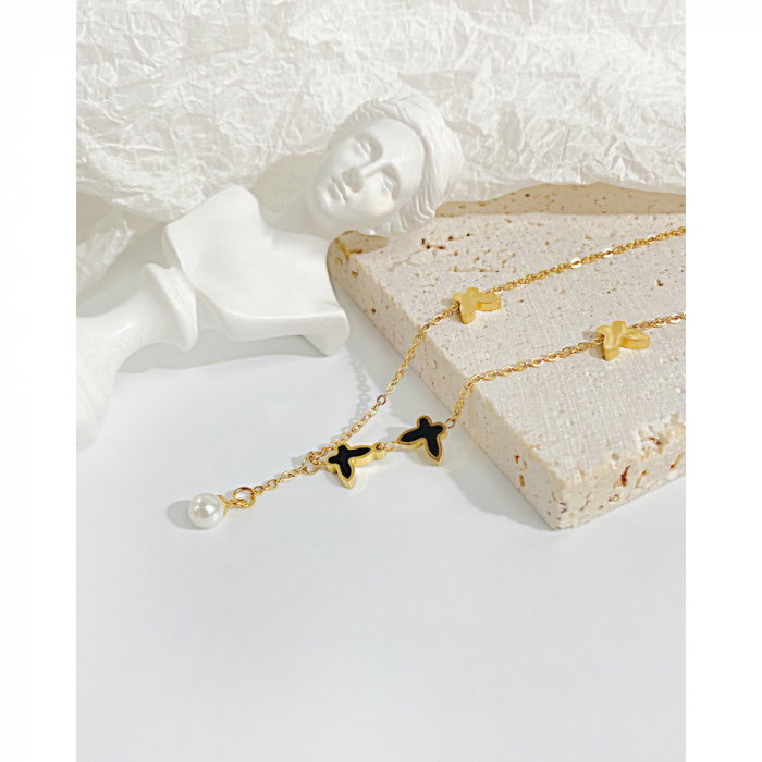 Bratara glezna inox cu fluturi si perla [10]