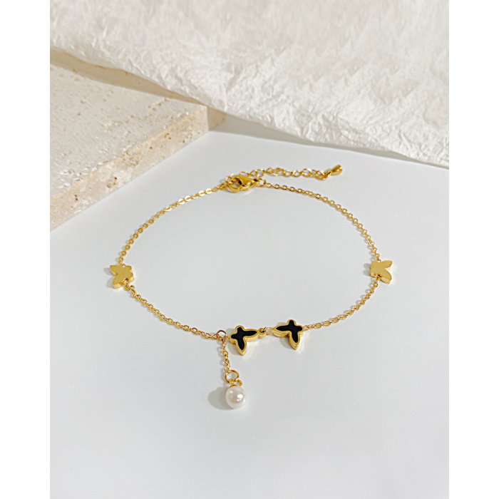 Bratara glezna inox cu fluturi si perla [9]