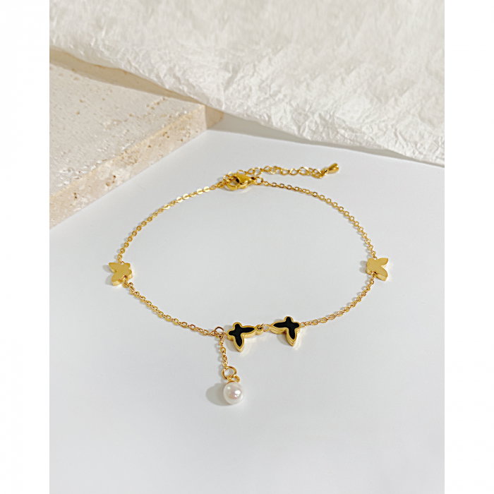 Bratara glezna inox cu fluturi si perla [2]