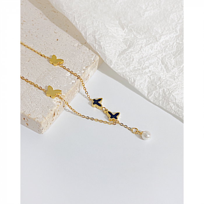 Bratara glezna inox cu fluturi si perla [7]