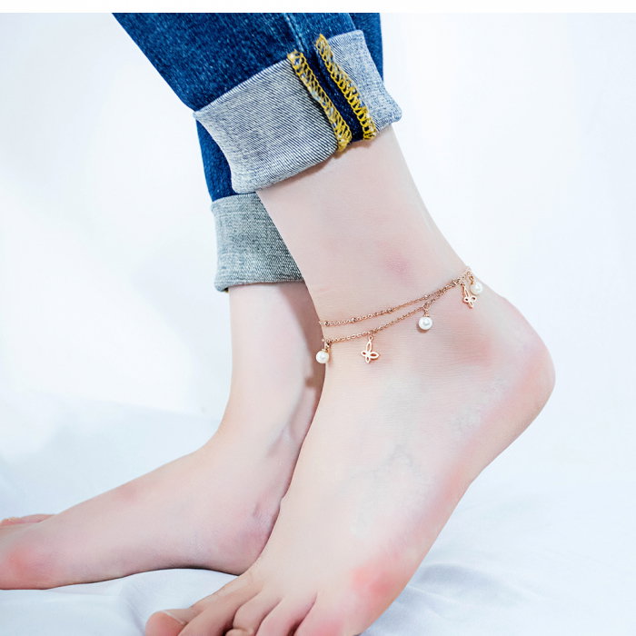 Bratara glezna inox cu fluturi si perlute [2]