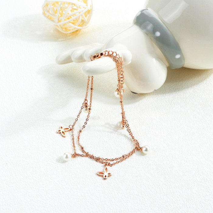 Bratara glezna inox cu fluturi si perlute [7]