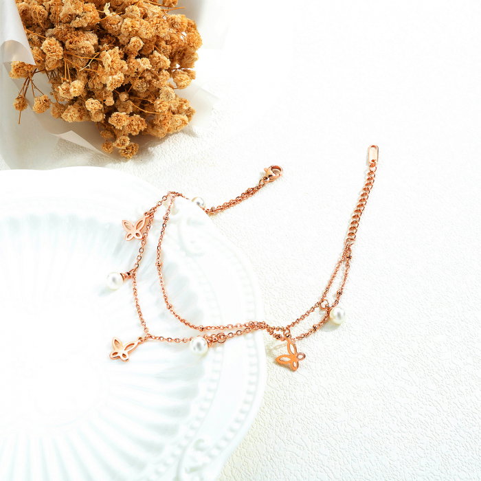 Bratara glezna inox cu fluturi si perlute [9]