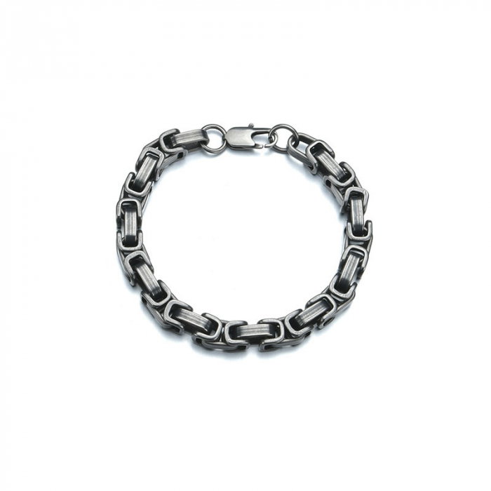 Bratara gri din inox antichizat cu lant cubic de 8 mm [1]