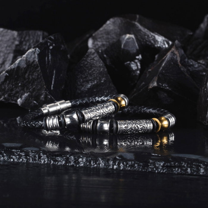 Bratara Hip Hop din inox si piele 20 cm [10]