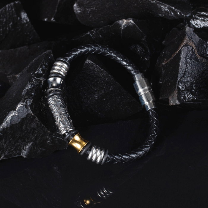 Bratara Hip Hop din inox si piele 20 cm [12]