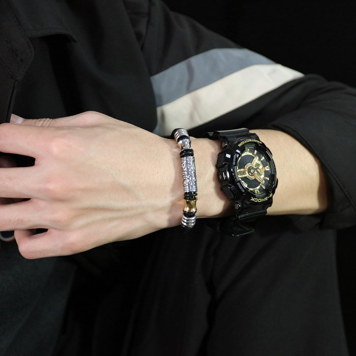 Bratara Hip Hop din inox si piele 20 cm [9]