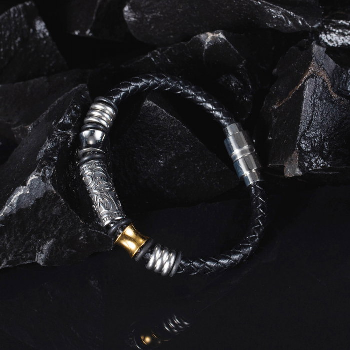 Bratara Hip Hop din inox si piele 20 cm [7]