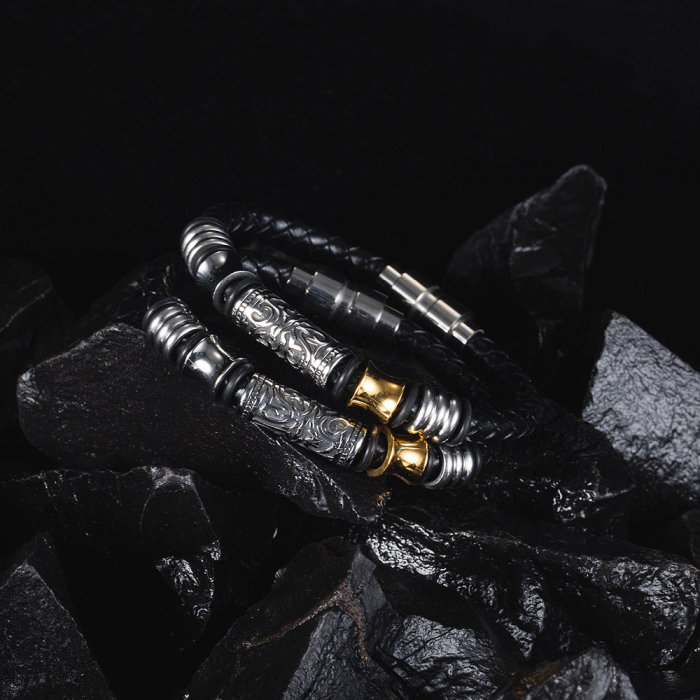 Bratara Hip Hop din inox si piele 20 cm [13]