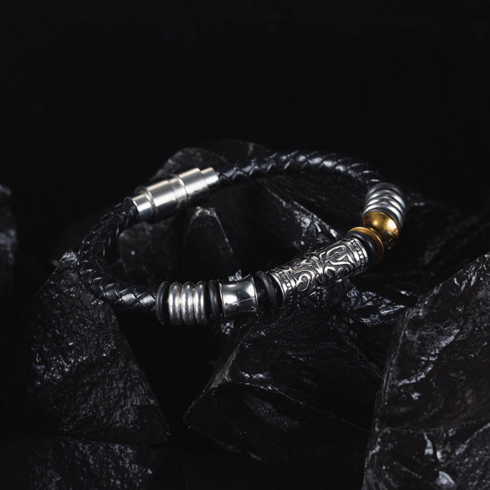 Bratara Hip Hop din inox si piele 20 cm [14]