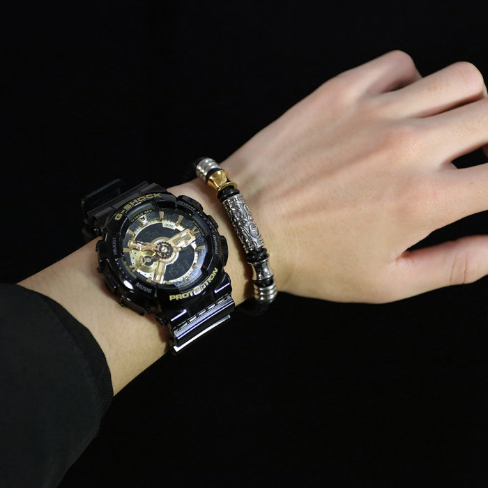 Bratara Hip Hop din inox si piele 20 cm [2]