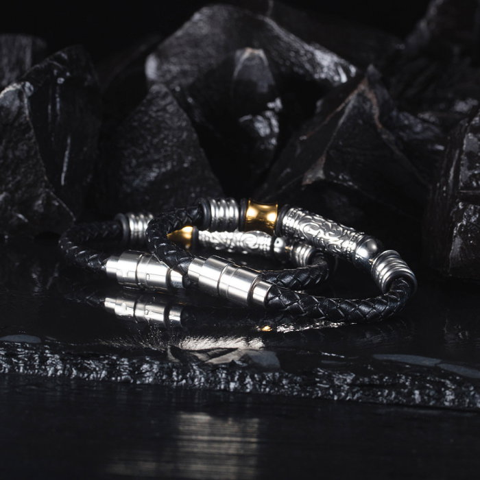 Bratara Hip Hop din inox si piele 20 cm [3]