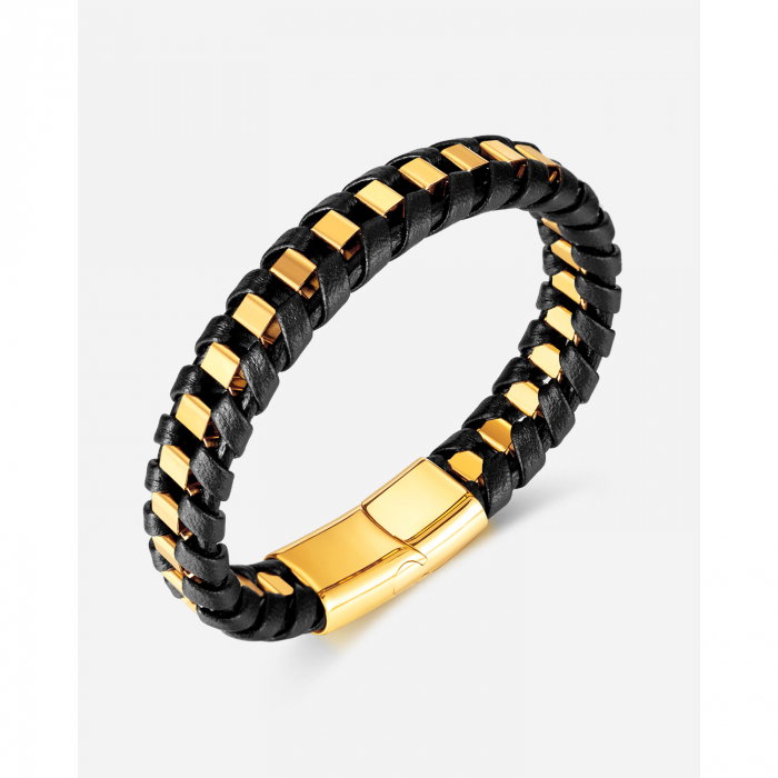 Bratara impletita inox si piele [9]