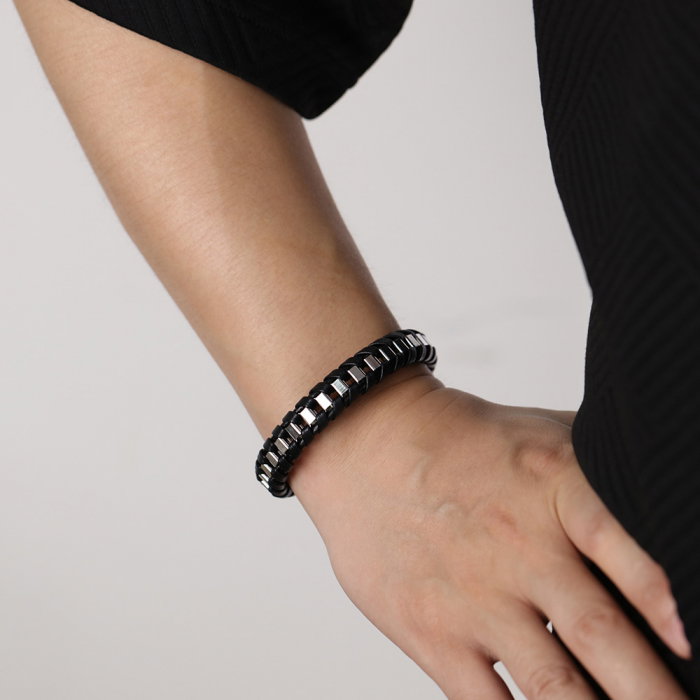 Bratara impletita inox si piele [8]