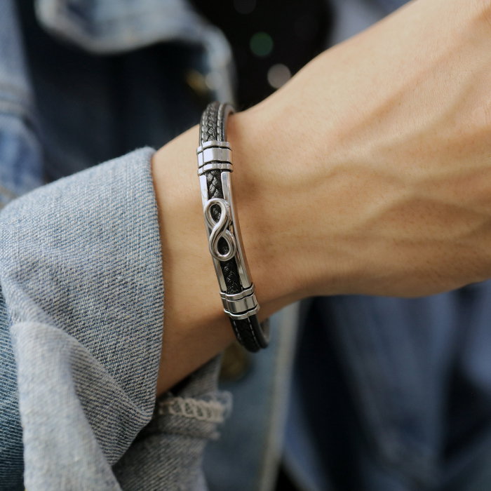 Bratara Infinity din inox si piele [2]