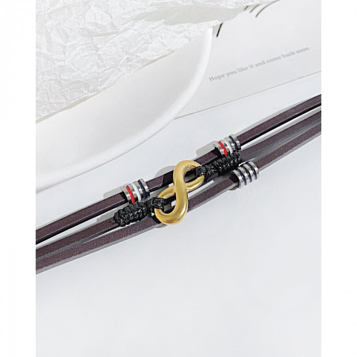 Bratara Infinity din inox si piele neagra cu drapelul Frantei [13]