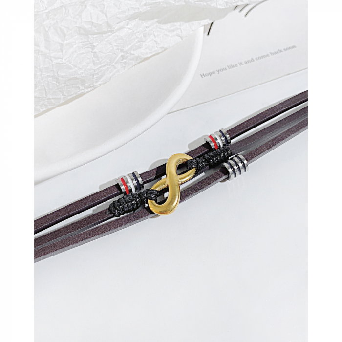 Bratara Infinity din inox si piele neagra cu drapelul Frantei [6]