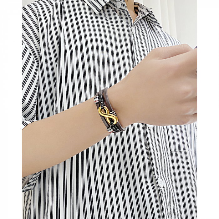 Bratara Infinity din inox si piele neagra cu drapelul Frantei [5]