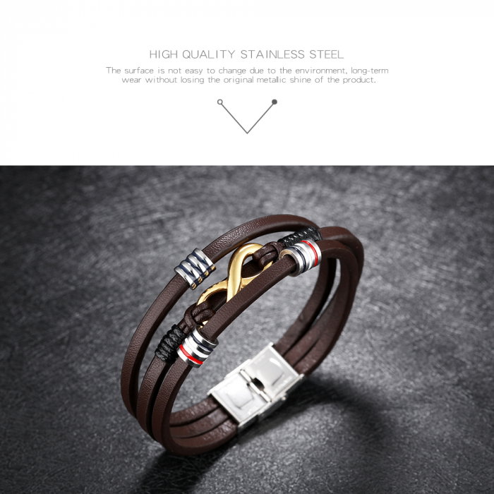 Bratara Infinity din inox si piele neagra cu drapelul Frantei [17]