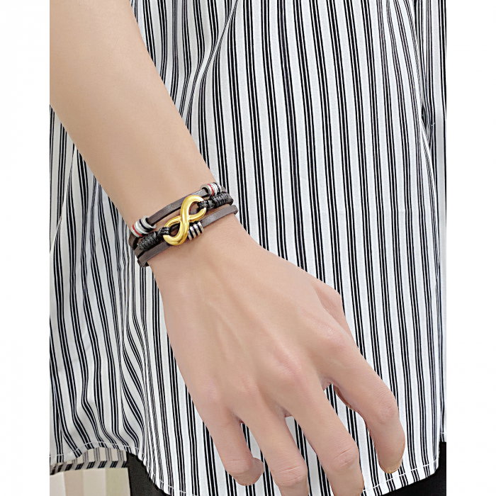 Bratara Infinity din inox si piele neagra cu drapelul Frantei [11]