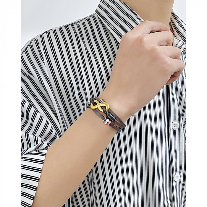 Bratara Infinity din inox si piele neagra cu drapelul Frantei [16]