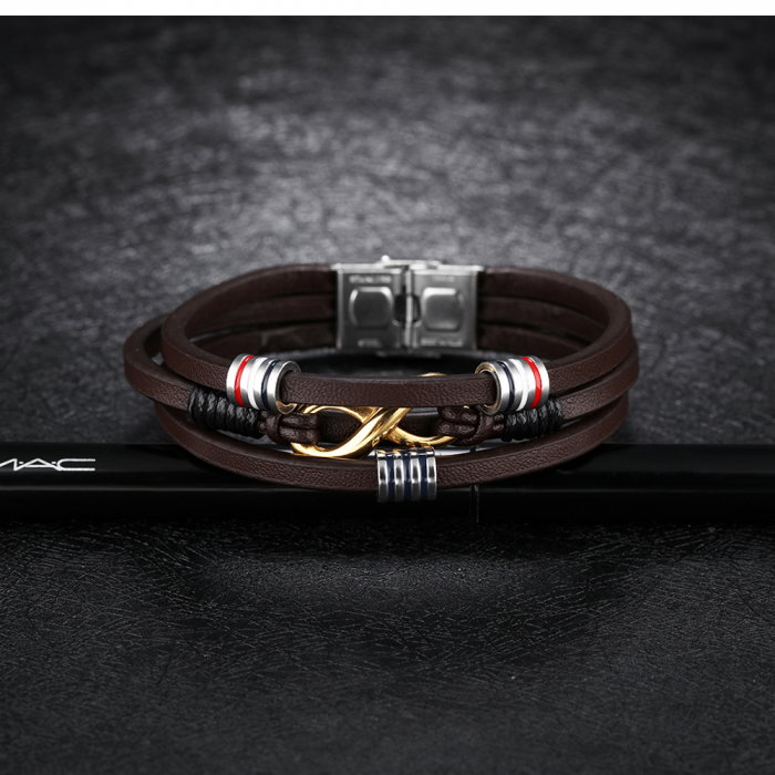 Bratara Infinity din inox si piele neagra cu drapelul Frantei [19]