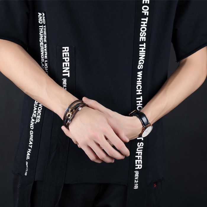 Bratara Infinity din inox si piele neagra cu drapelul Frantei [21]