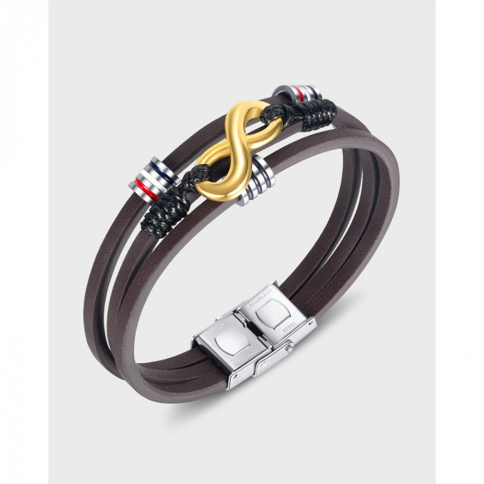 Bratara Infinity din inox si piele neagra cu drapelul Frantei [10]