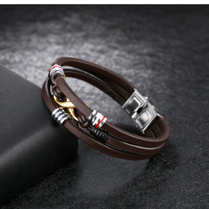 Bratara Infinity din inox si piele neagra cu drapelul Frantei [18]