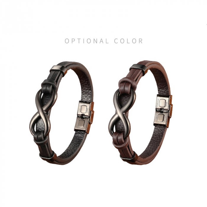 Bratara Infinity neagra din piele naturala si inox [5]