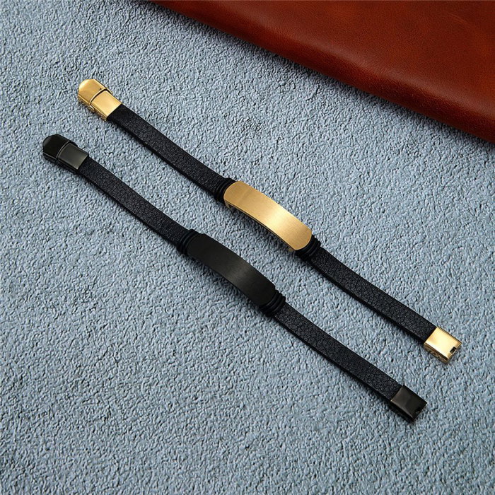 Bratara neagra din piele naturala cu placuta inox negru [2]