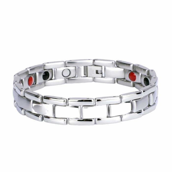 Bratara inox argintie cu magneti, turmalina, germaniu si anioni [1]