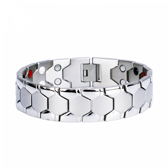 Bratara inox argintie cu magneti, turmalina, germaniu si anioni [1]