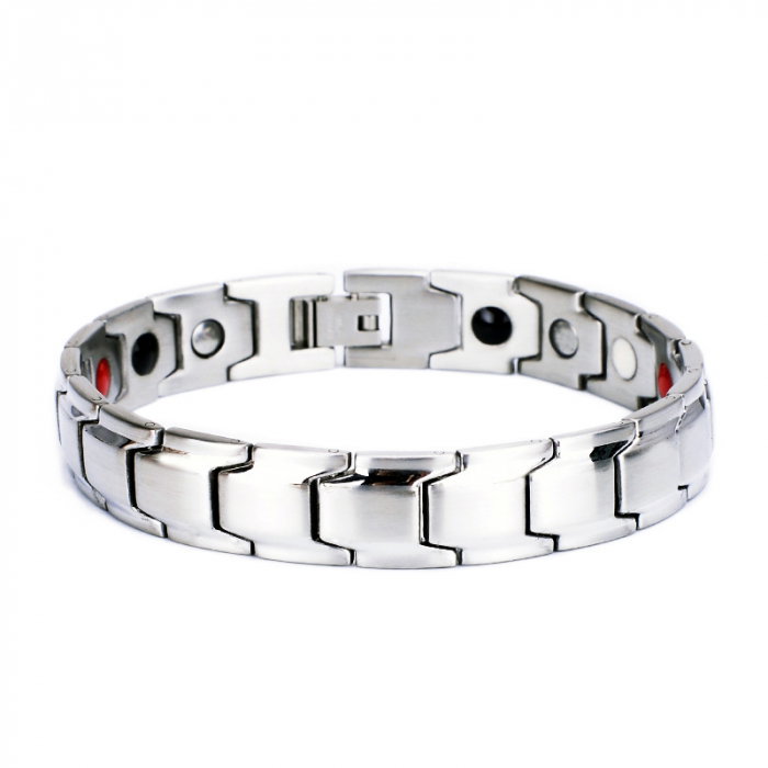 Bratara inox argintie cu magneti, turmalina, germaniu si anioni [1]