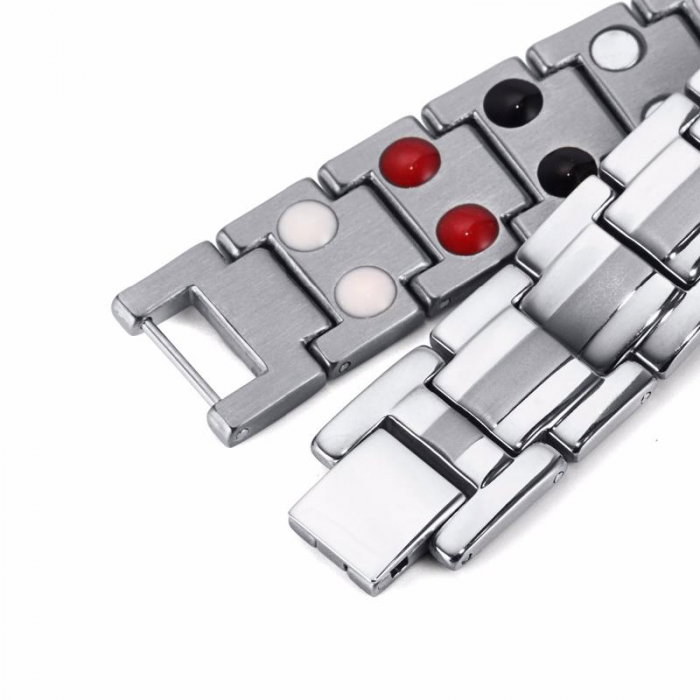 Bratara inox argintie cu magneti, turmalina, germaniu si anioni [6]