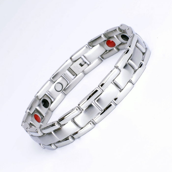Bratara inox argintie cu magneti, turmalina, germaniu si anioni [2]