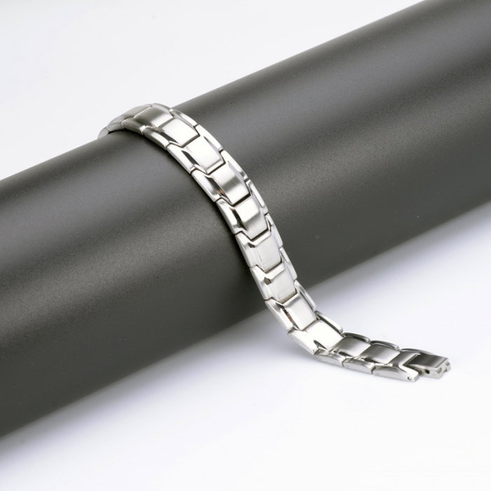 Bratara inox argintie cu magneti, turmalina, germaniu si anioni [4]