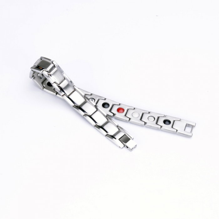 Bratara inox argintie cu magneti, turmalina, germaniu si anioni [3]