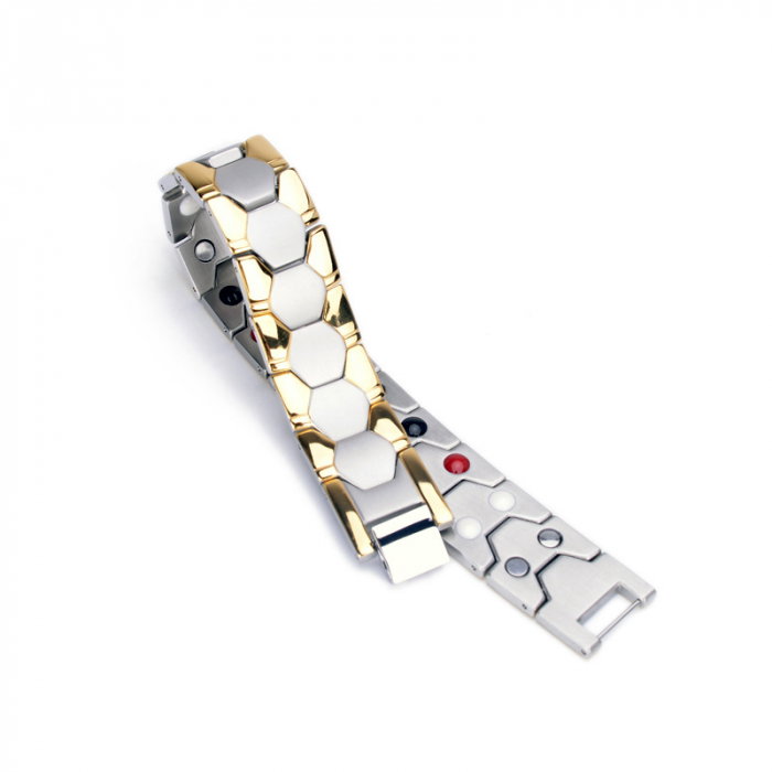 Bratara inox argintie cu magneti, turmalina, germaniu si anioni [7]