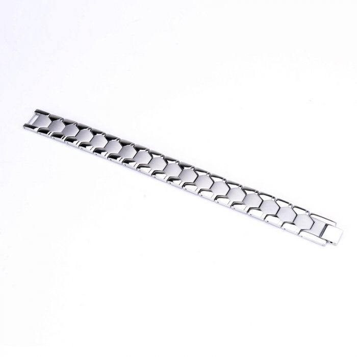 Bratara inox argintie cu magneti, turmalina, germaniu si anioni [5]
